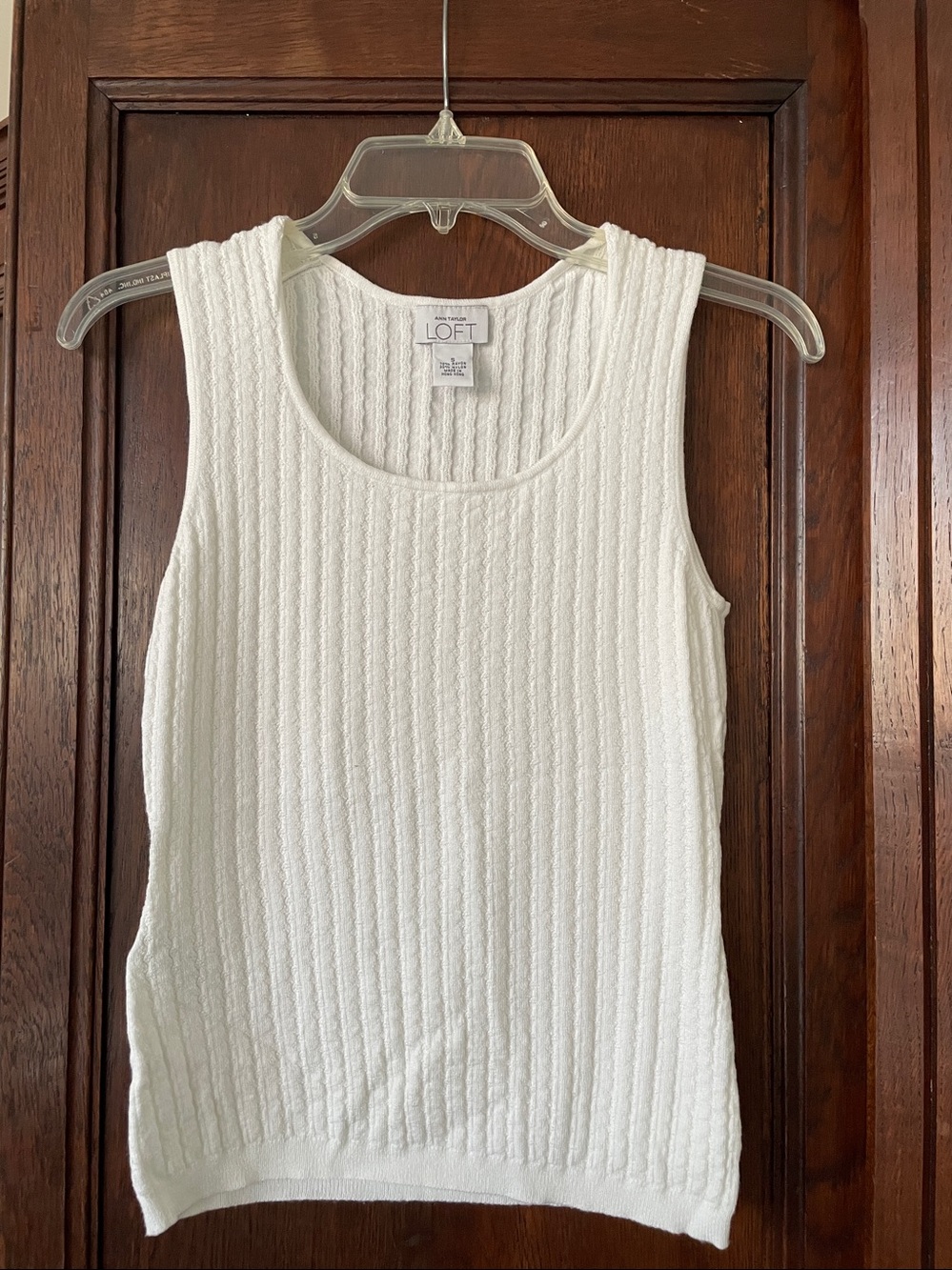 Ann Taylor LOFT White Scoop Wide Neck Sleeveless Cable Knit Sweater Tank Top
